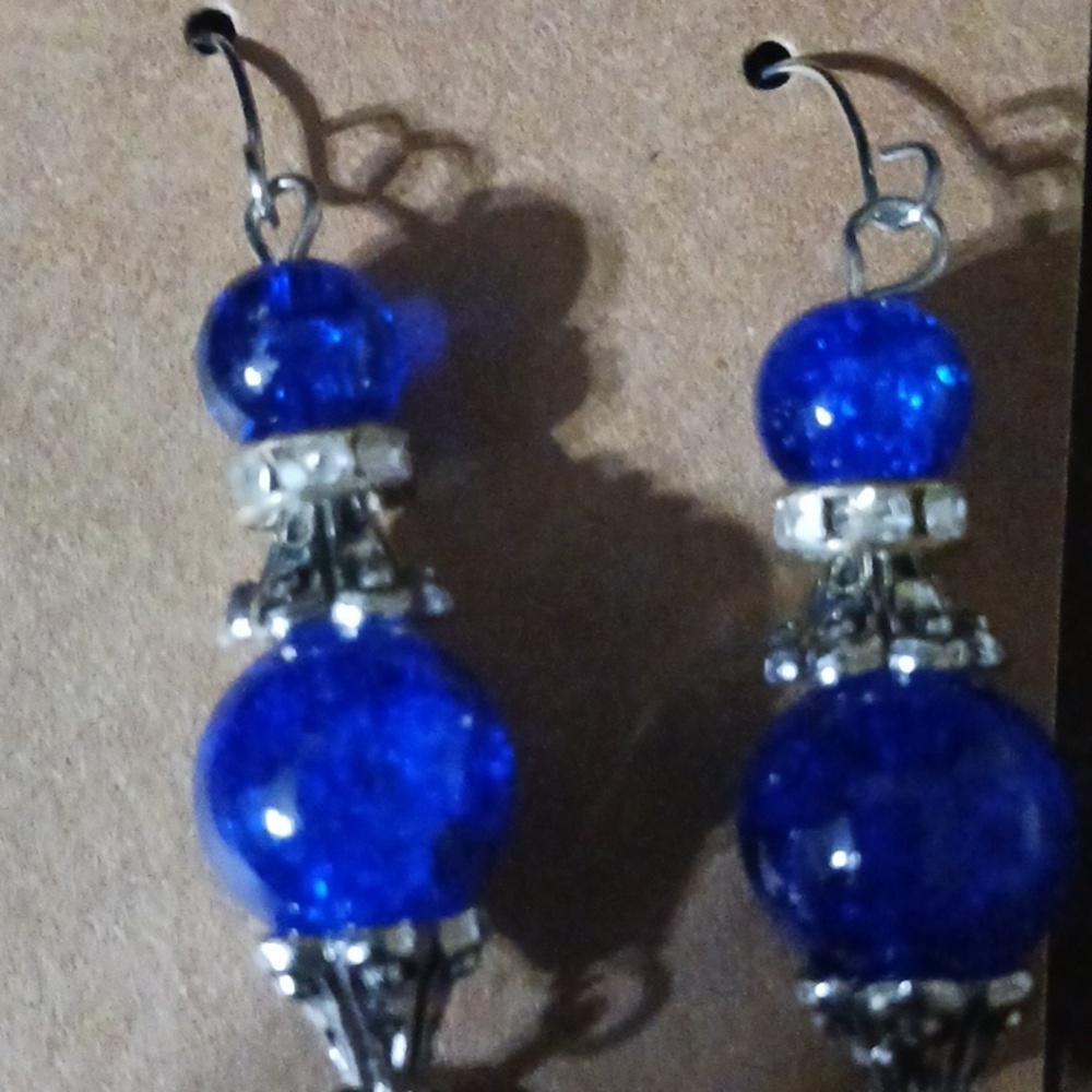Artisan Blue and Silver Dangle Earrings - Picture 3 of 4